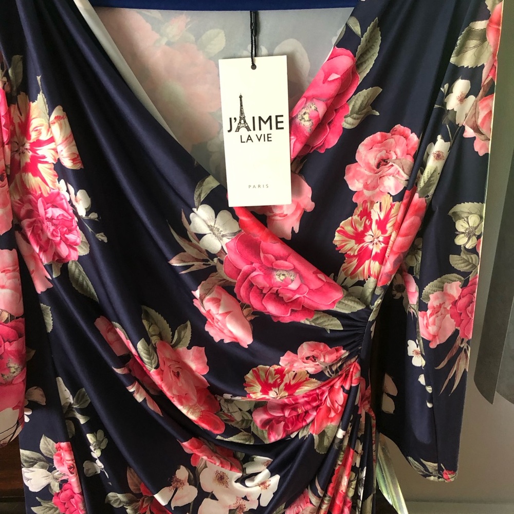 J'aime La Vie Navy Floral Long Sleeve Wrap Dress